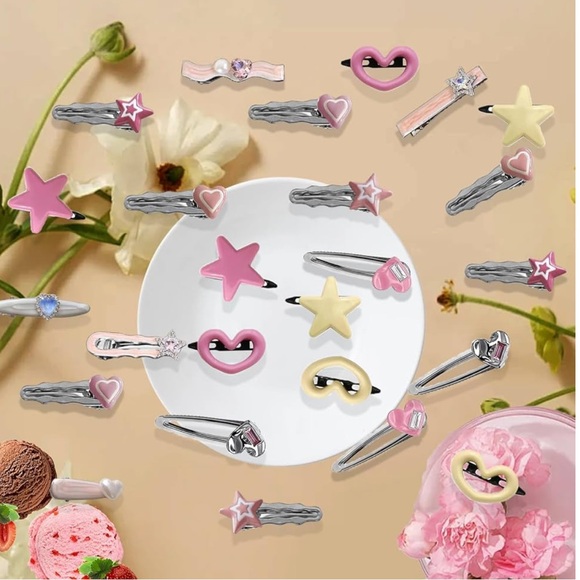25 silver star heart crystal hair clips accessories festival rave club y2k girl main image 7